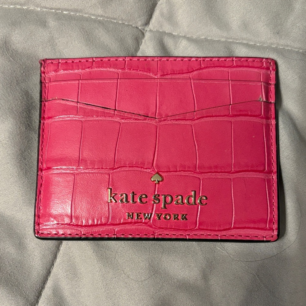 Kate Spade bubble gum pink croc card case